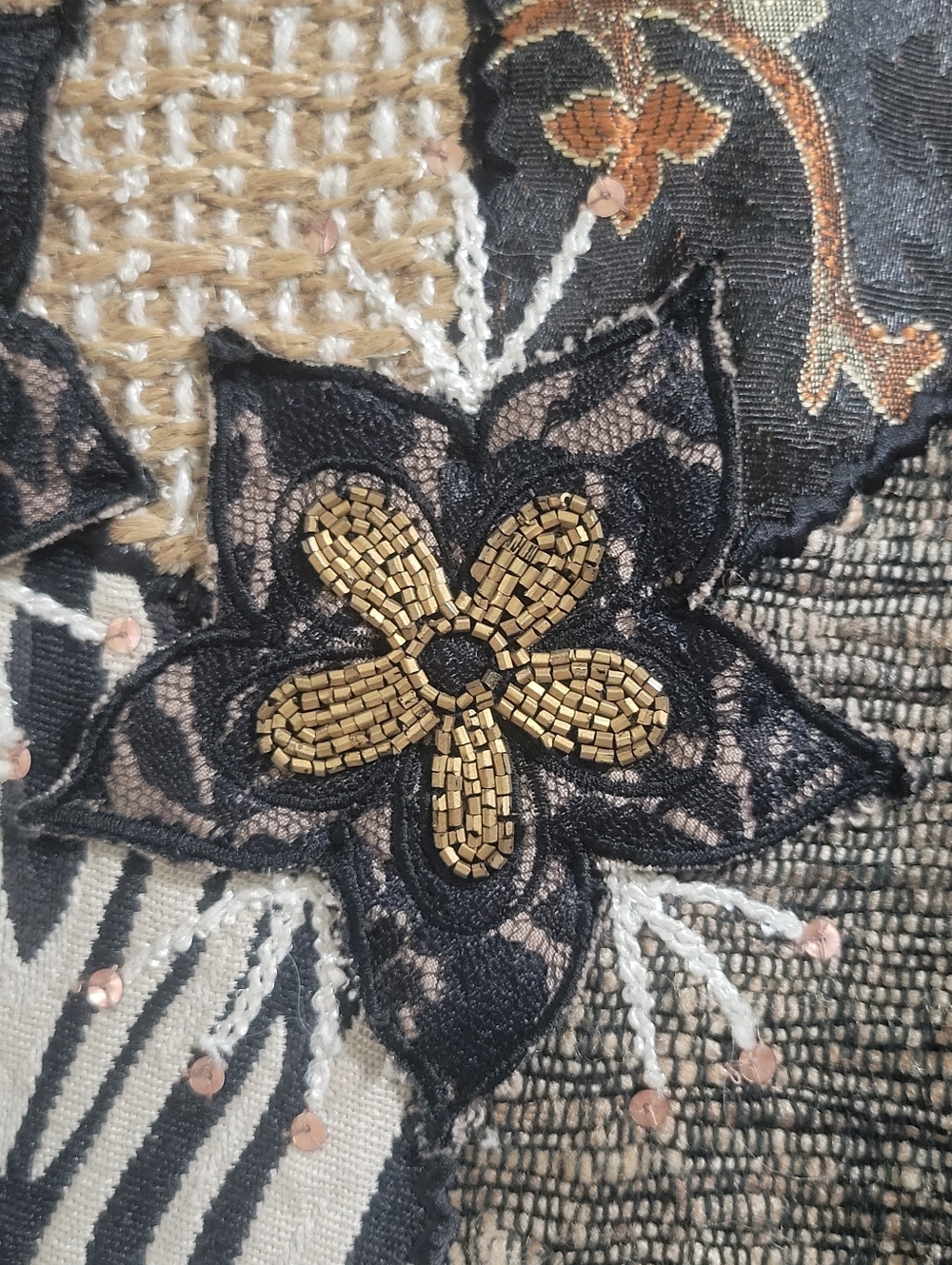Coldwater Creek Vintage Mixed Media Ornate Patchwork Jacket Size M - Picture 6 of 16